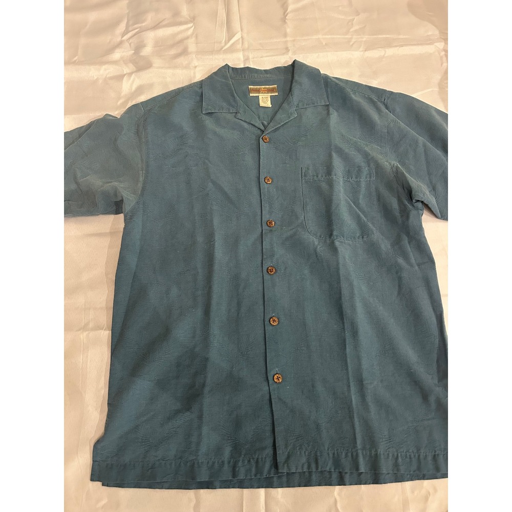 Original Island Shirt Mens Blue Silk Tropical Resort Button Down Hawaiian Aloha